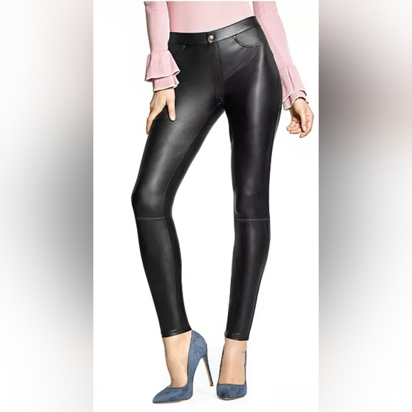 NWT Hue Women's Black Vegan Leather Pants - Picture 1 of 5